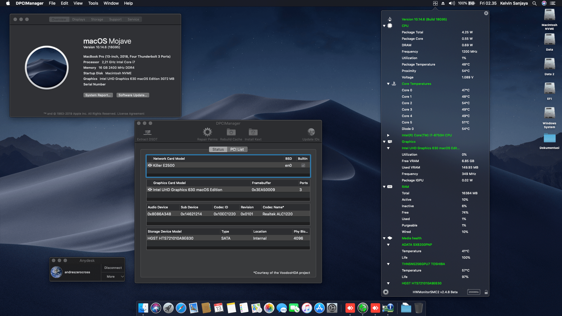 Success Hackintosh macOS Mojave 10.14.6 Build 18G95 at MSI GE63 Raider RGB 8RF
